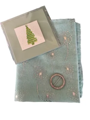 🎄 Gift Pack - Mint Scarf plus Crystal Scarf Pin  Card