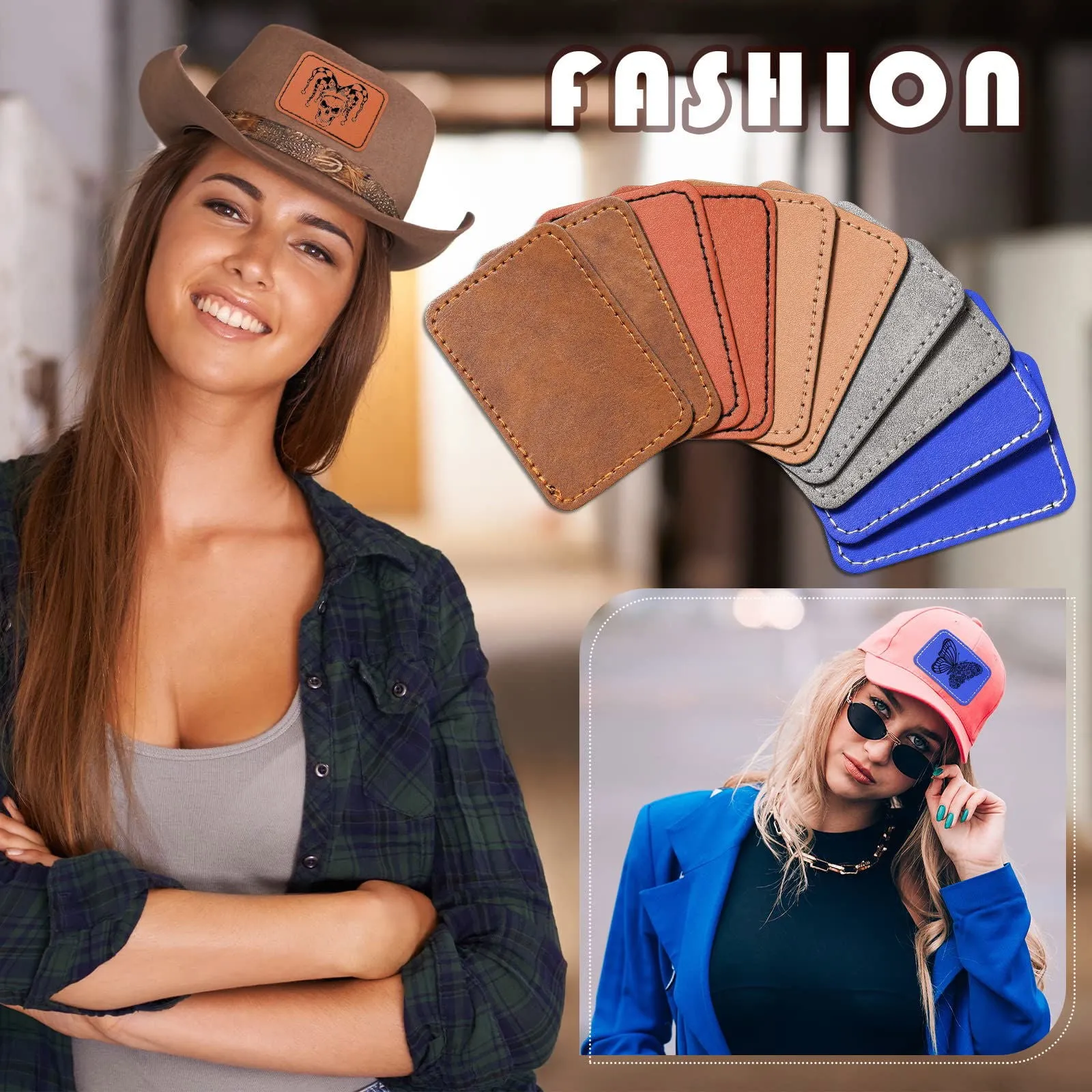 100 Pcs Blank Leatherette Hat Patches with Adhesive Leather Patches for Hats Blank Hat Patches Rustic Leatherette Patches Faux Laser Patches for Hats