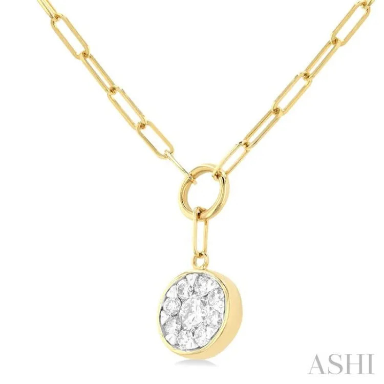 1/4 ctw Lovebright Circular Shape Round Cut Diamond Paper Clip Necklace in 14K Yellow & White Gold