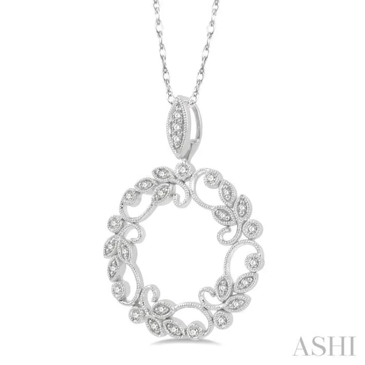 1/5 ctw Lattice Paisley Round Cut Diamond Circle Pendant With Chain in 10K White Gold