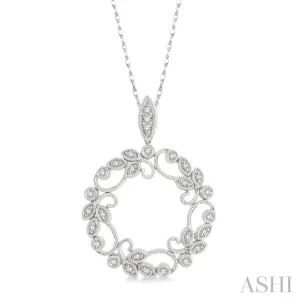 1/5 ctw Lattice Paisley Round Cut Diamond Circle Pendant With Chain in 10K White Gold