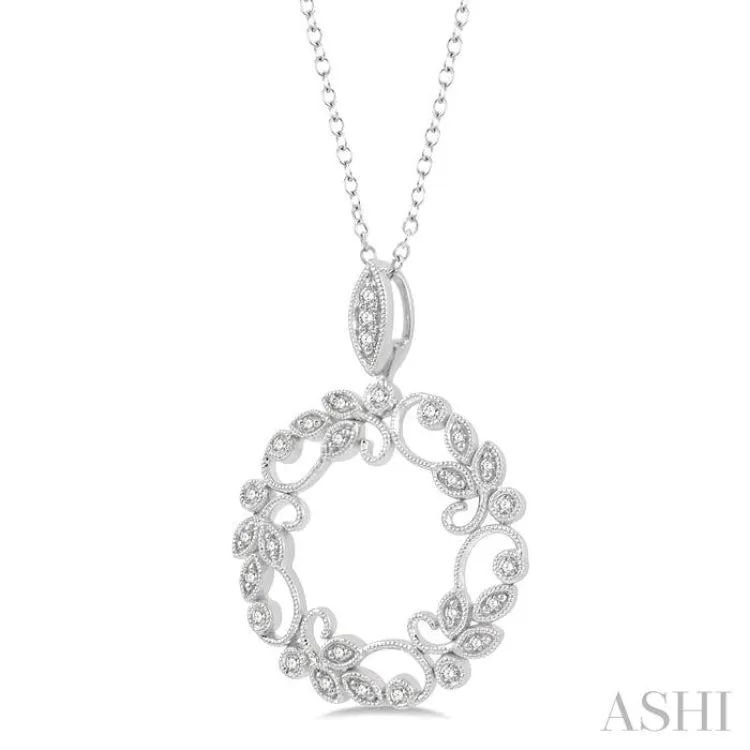 1/5 ctw Lattice Paisley Round Cut Diamond Circle Pendant With Chain in 10K White Gold