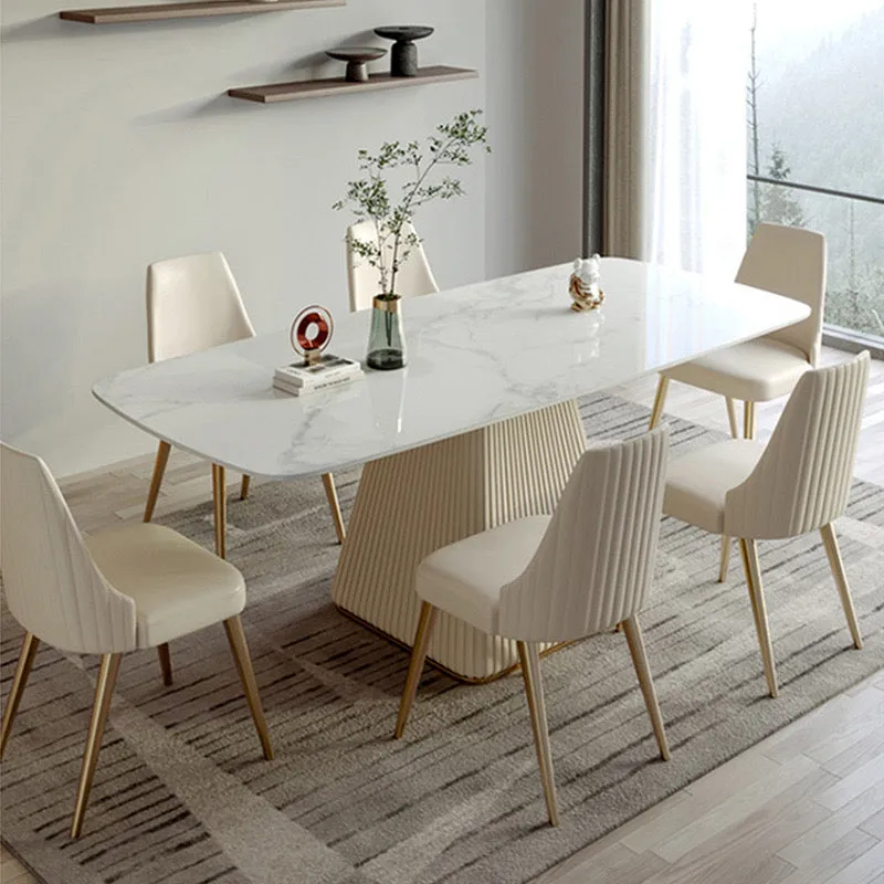 63"Modern White Glossy Sintered Stone Dining Table