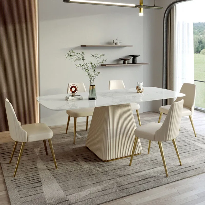 63"Modern White Glossy Sintered Stone Dining Table