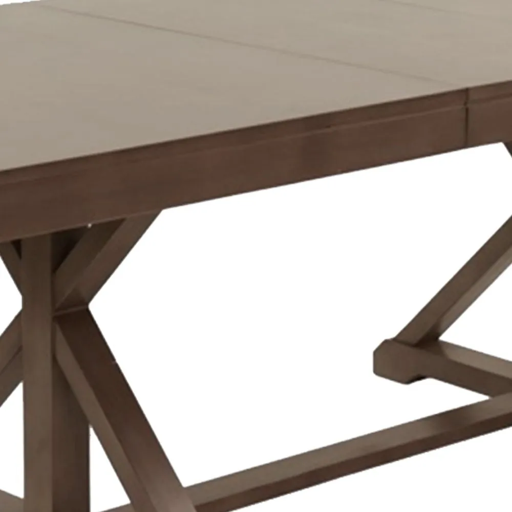 72-90 Inch Rectangular Dining Table, Extension Leaf, Trestle Base, Oak Gray By Casagear Home