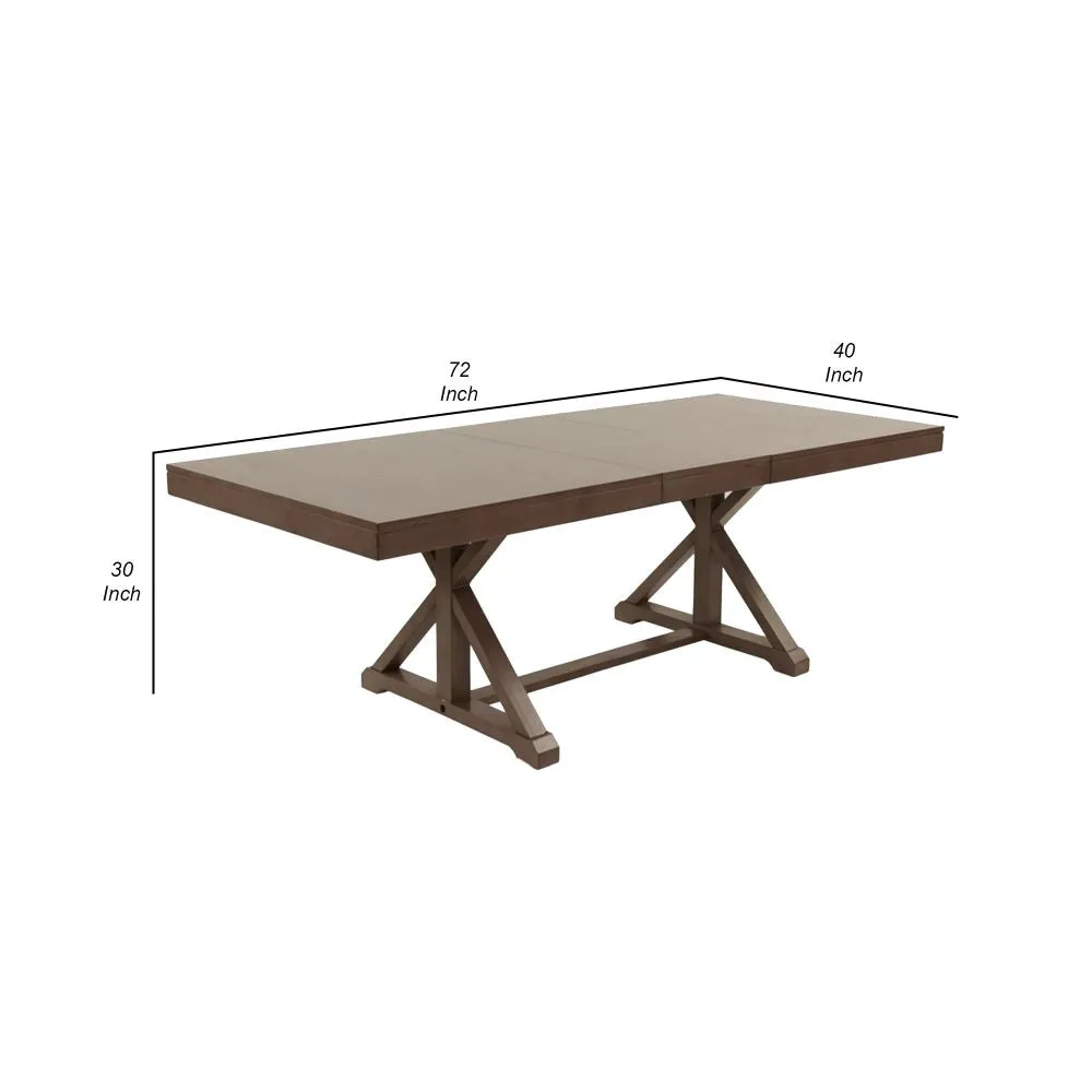 72-90 Inch Rectangular Dining Table, Extension Leaf, Trestle Base, Oak Gray By Casagear Home