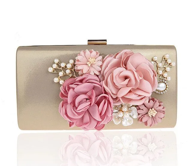 9 Color Styles Handmade Fabric Flowers Evening Bag Luxury Wedding Bride Clutch Bag Pearl  Handbag Mini Purse