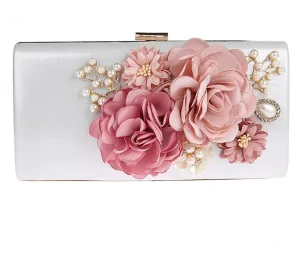 9 Color Styles Handmade Fabric Flowers Evening Bag Luxury Wedding Bride Clutch Bag Pearl  Handbag Mini Purse