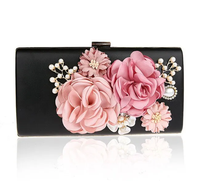 9 Color Styles Handmade Fabric Flowers Evening Bag Luxury Wedding Bride Clutch Bag Pearl  Handbag Mini Purse