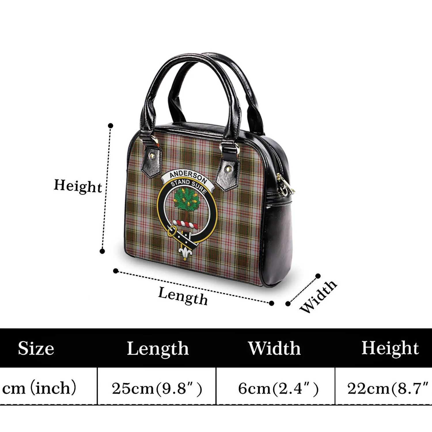 Anderson Dress Tartan Shoulder Handbags with Family Crest