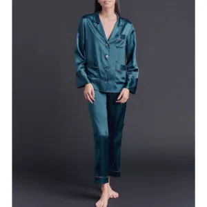 Annabel Pajama Top in Peacock Silk Charmeuse