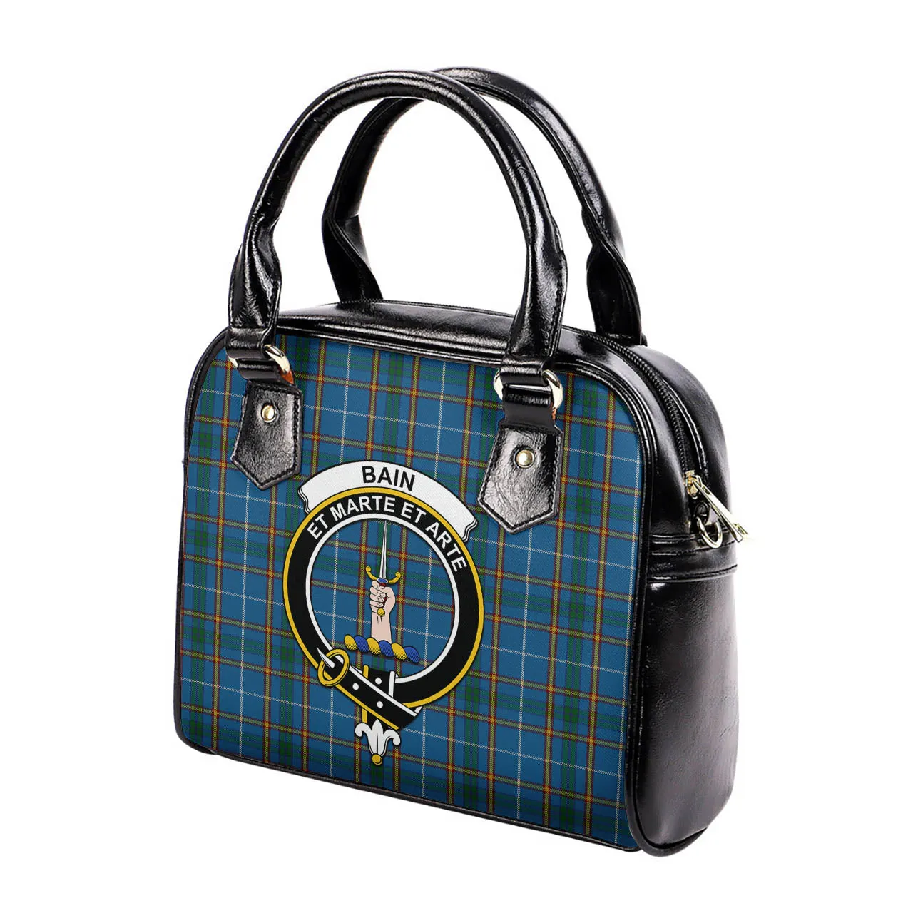 Bain Tartan Shoulder Handbags with Family Crest