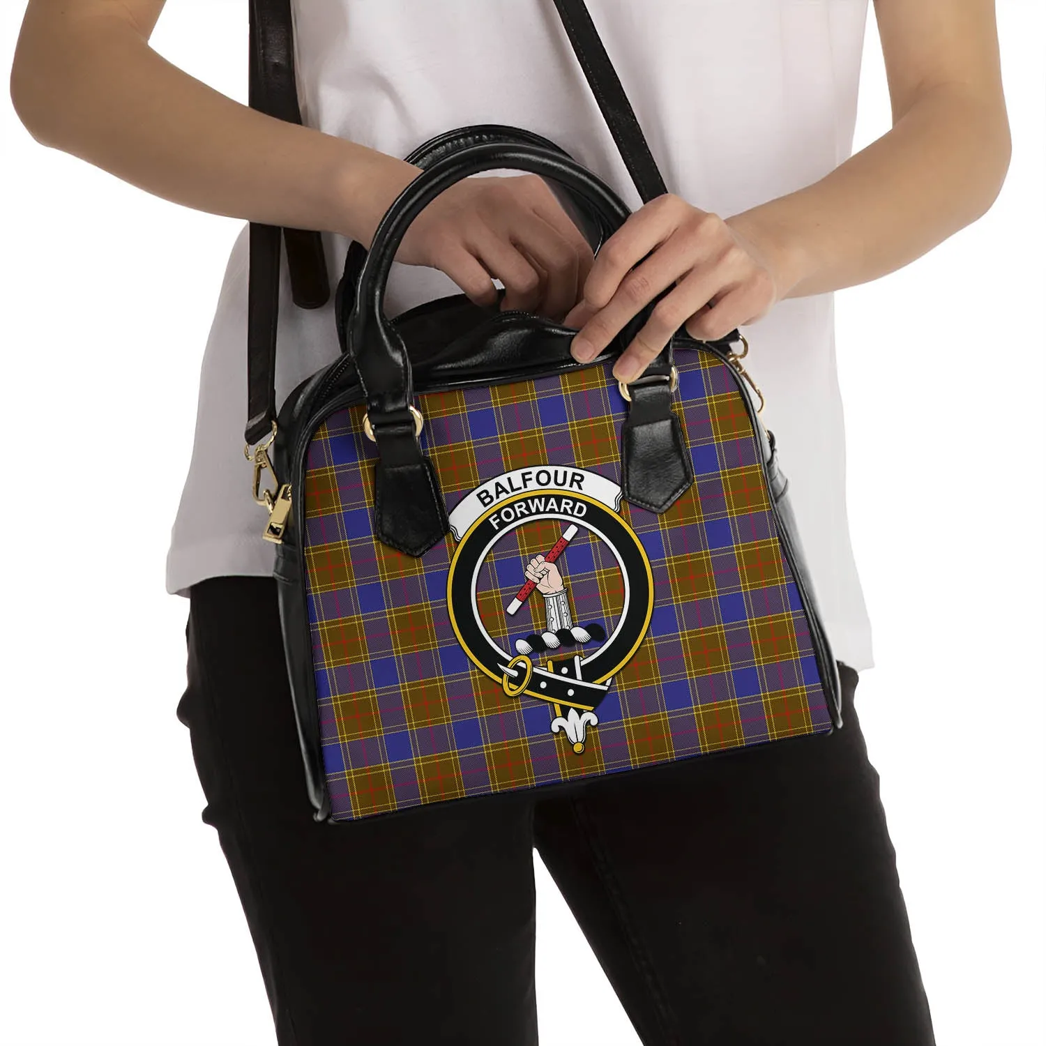 Balfour Tartan Shoulder Handbags with Family Crest