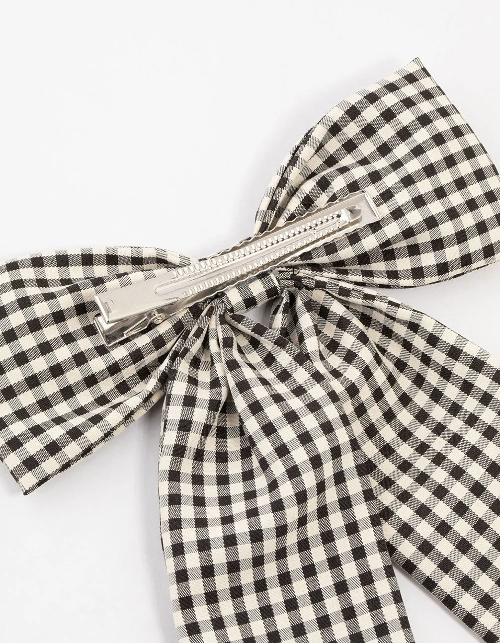 Black & White Gingham Fabric Medium Bow Clip