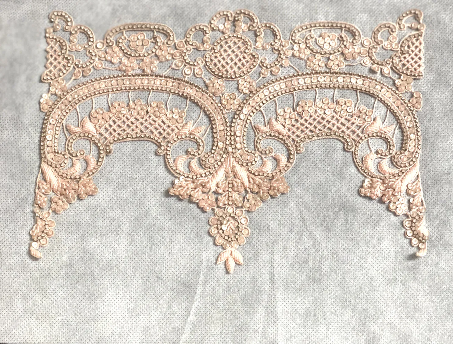 Blush Pink/Matte Hand Beaded Applique MOTIF-106/2 Fabric