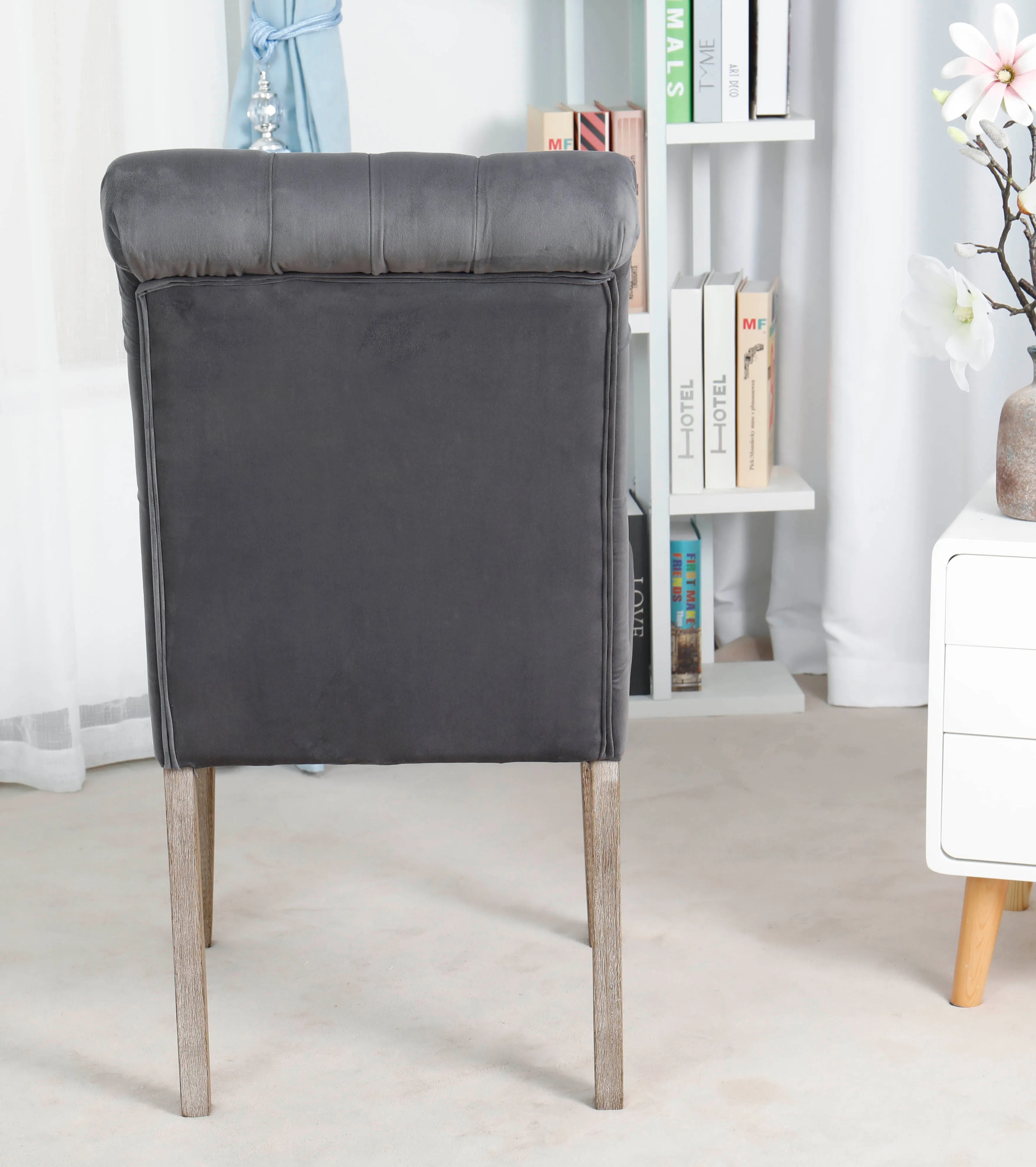 BTExpert GREY upholstery dining Chair velvet tufted Camran High Back Velvet Charcoal Tufted