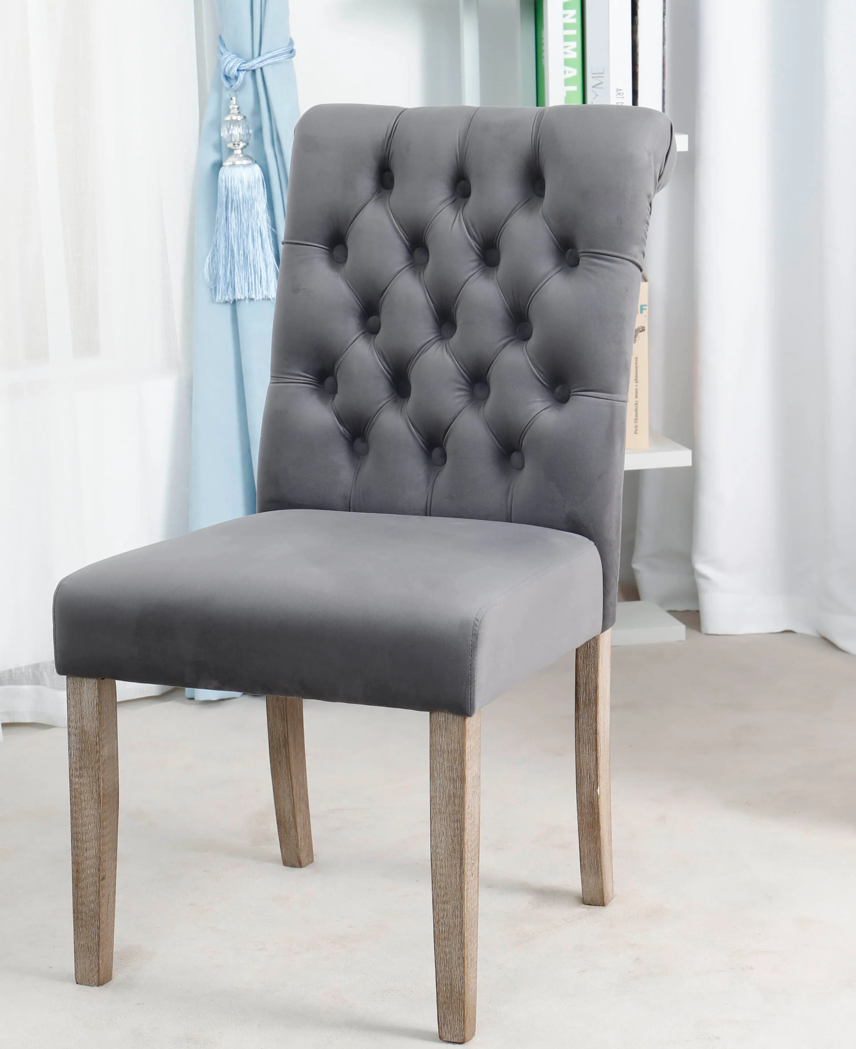 BTExpert GREY upholstery dining Chair velvet tufted Camran High Back Velvet Charcoal Tufted