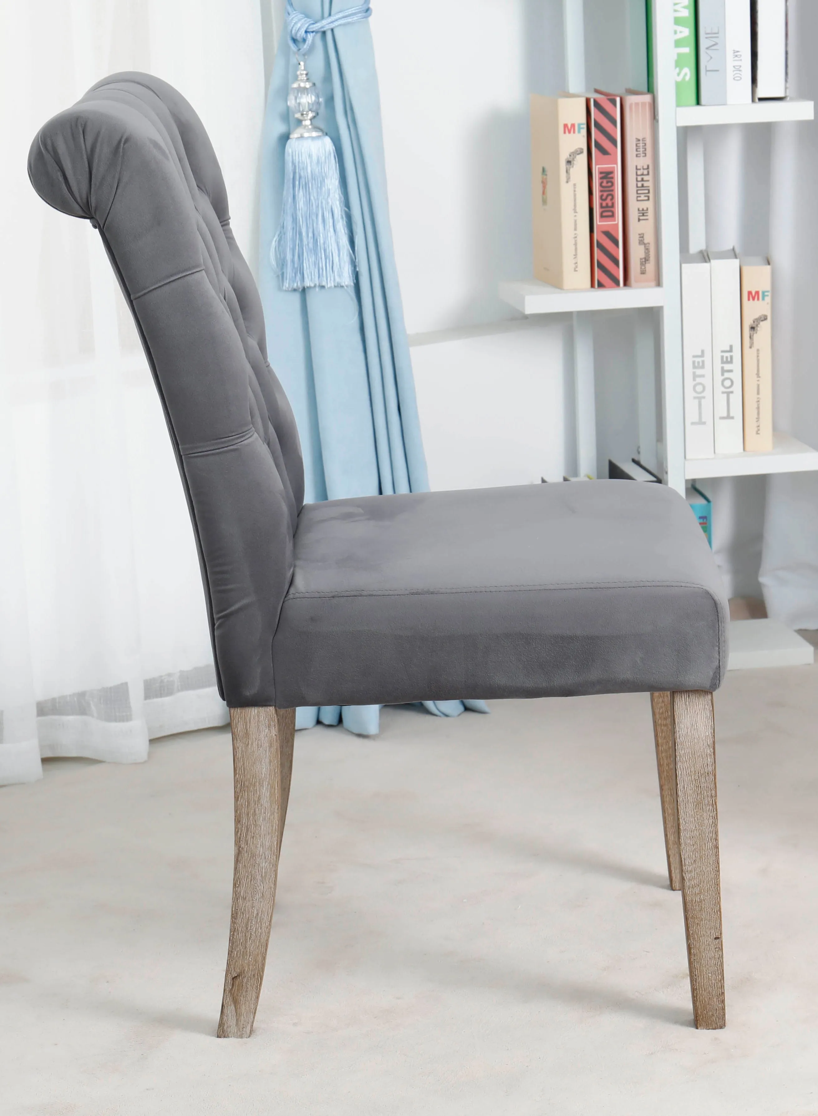 BTExpert GREY upholstery dining Chair velvet tufted Camran High Back Velvet Charcoal Tufted