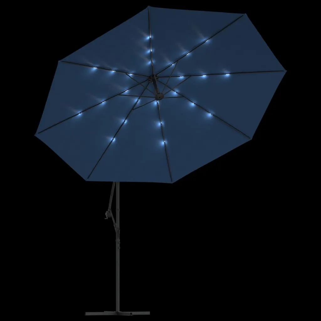 Cantilever Umbrella with LED Lights Azure Blue 350 cm