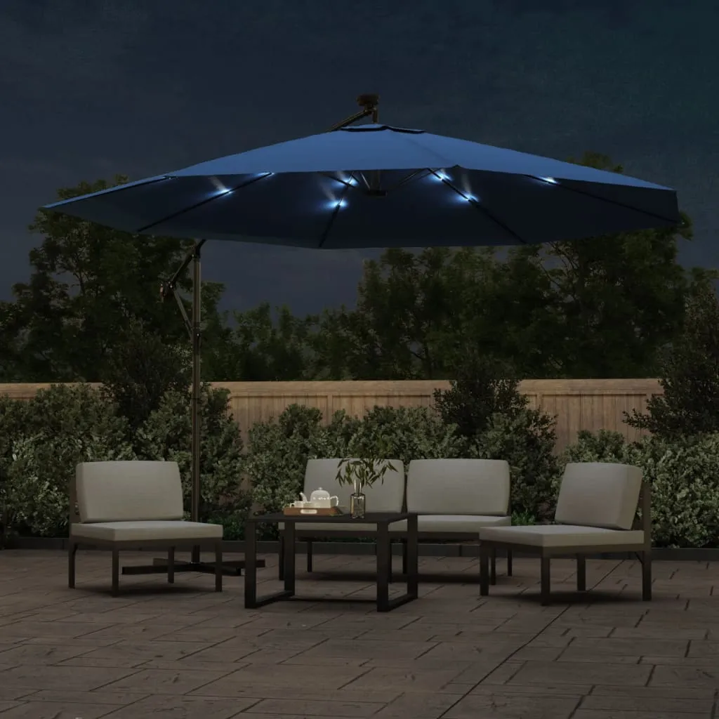 Cantilever Umbrella with LED Lights Azure Blue 350 cm