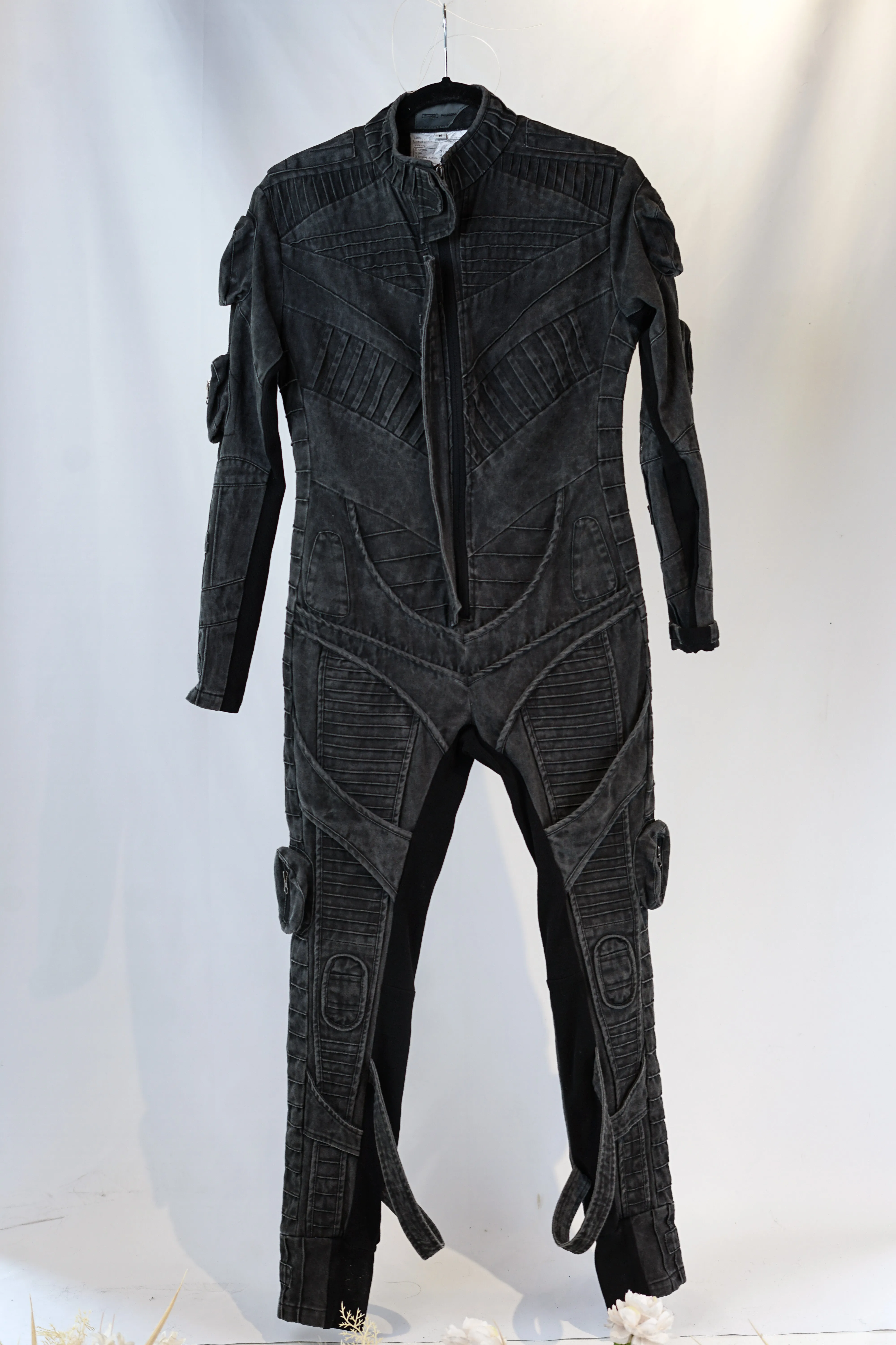 Chaunk Philosophy | Gray Zip-Up Jumpsuit with Destroyed Pattern and Pockets