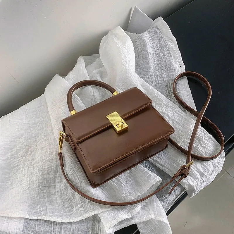 Chic Vintage Soft Leather Square Crossbody Satchel Handbags