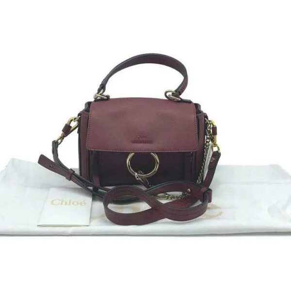 Chloé Faye Daye Mini Leather/Suede Red Leather Shoulder Bag