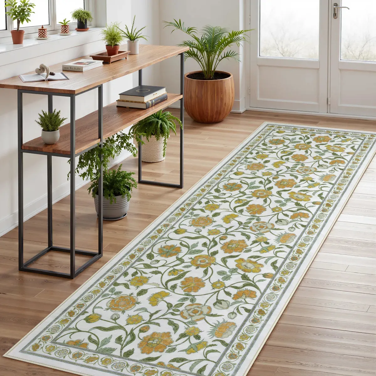 Claire Boho French Elegant Floral Beige Rug