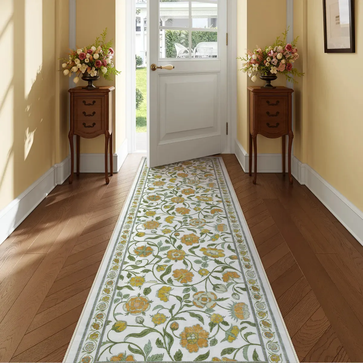 Claire Boho French Elegant Floral Beige Rug