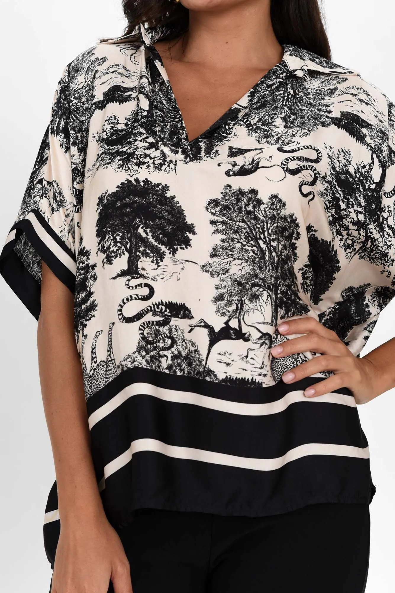 Cosima Black Garden Silk Blend Top