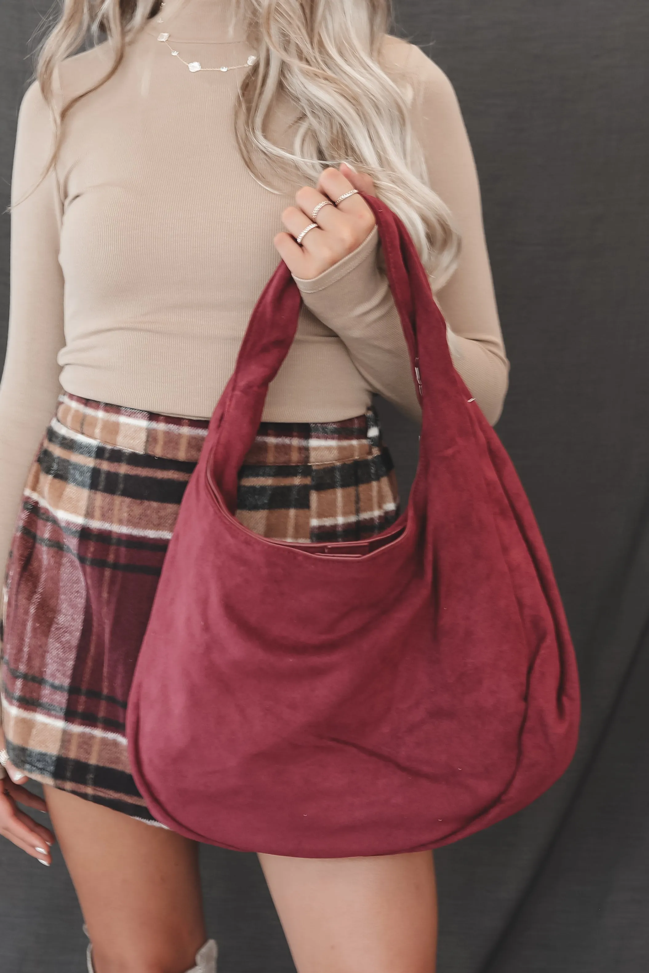 Cute And Practical Faux Suede Slouchy Shoulder Bag