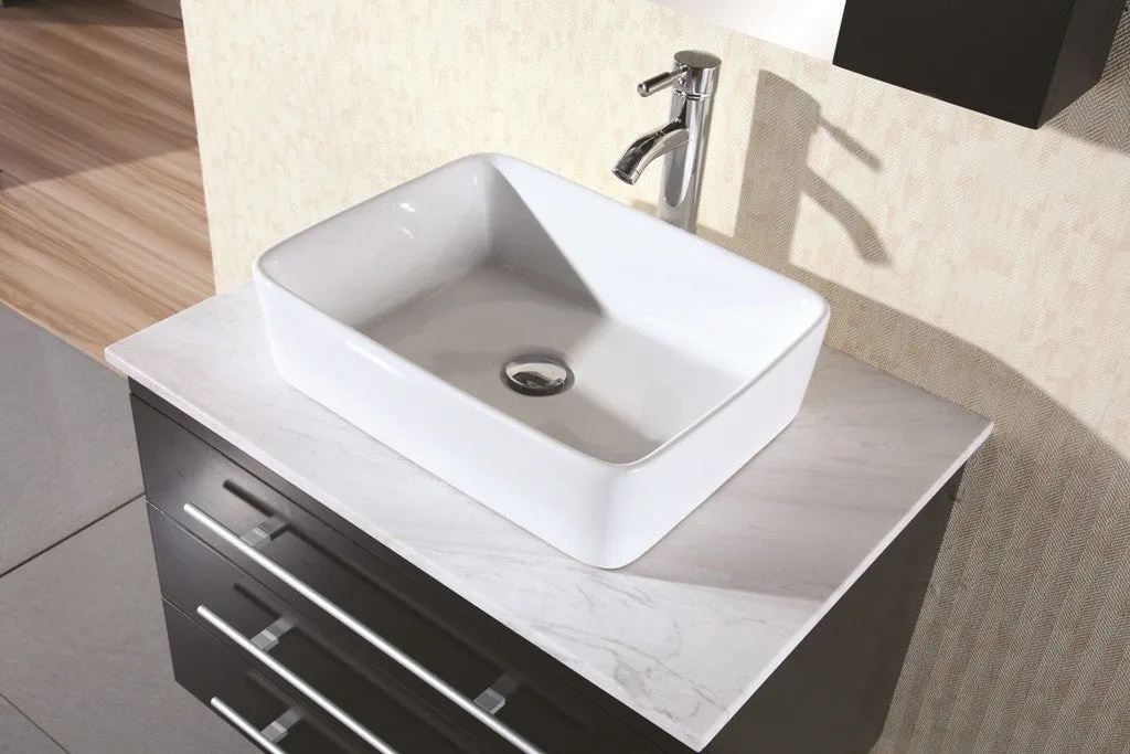 DESIGN ELEMENT Portland 30" Wall-Mount Single Vessel Sink Vanity with Carrera White Marble Top