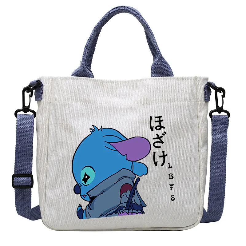 DUNNMALL Anime Peripheral Stitch Canvas Bag Student Shoulder Bag Messenger Bag Detachable Shoulder Strap Handbag Tote Bag