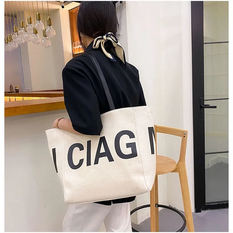 DUNNMALL Han Mo  New Internet Celebrity Large Capacity Casual Simple Handbag Large Letter Retro Shoulder Fashion Canvas Bag