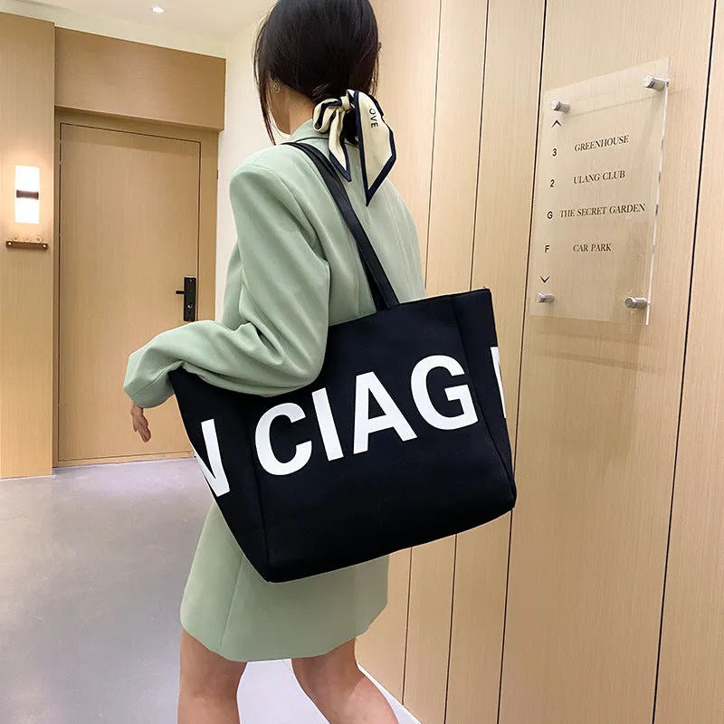 DUNNMALL Han Mo  New Internet Celebrity Large Capacity Casual Simple Handbag Large Letter Retro Shoulder Fashion Canvas Bag