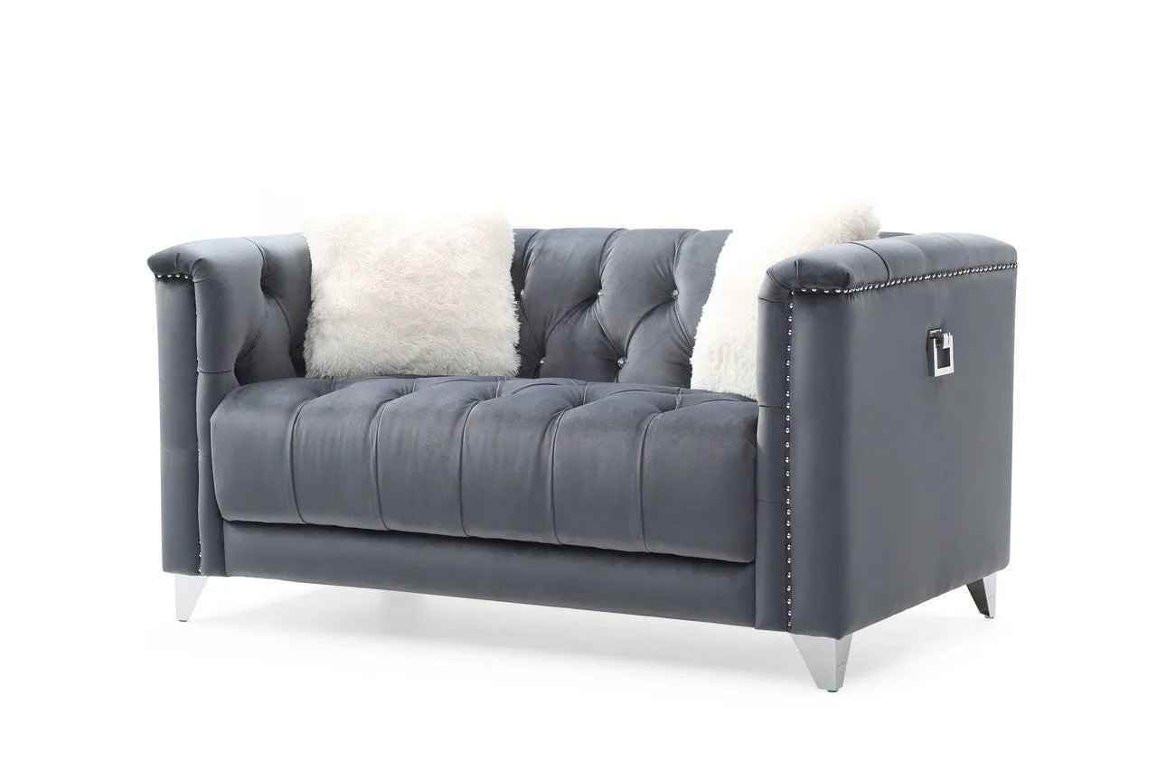 Elegant Charcoal Russell Tufted Loveseat