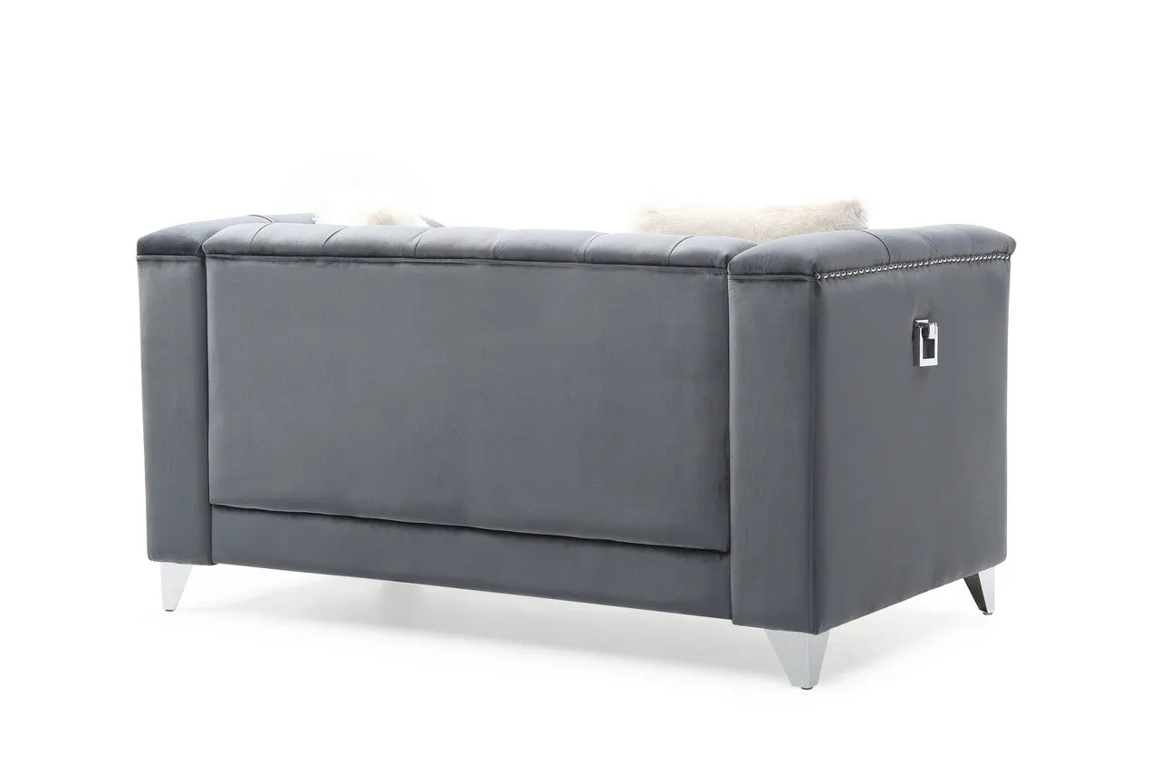 Elegant Charcoal Russell Tufted Loveseat