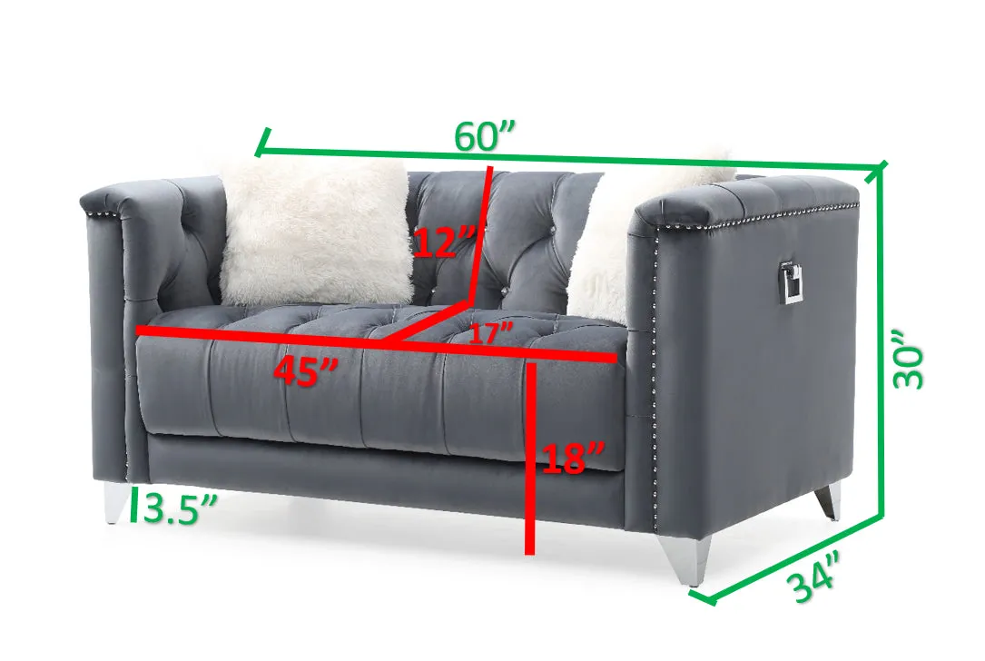 Elegant Charcoal Russell Tufted Loveseat