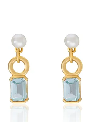 Elena pearl earrings with blue topaz