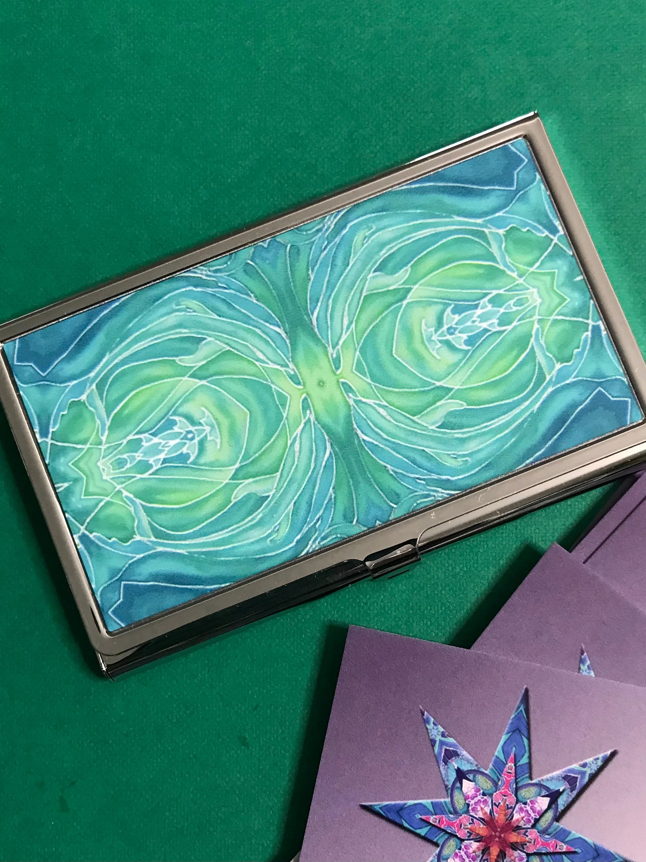 Emerald Green Dolphins business card holder for Sealife lovers.