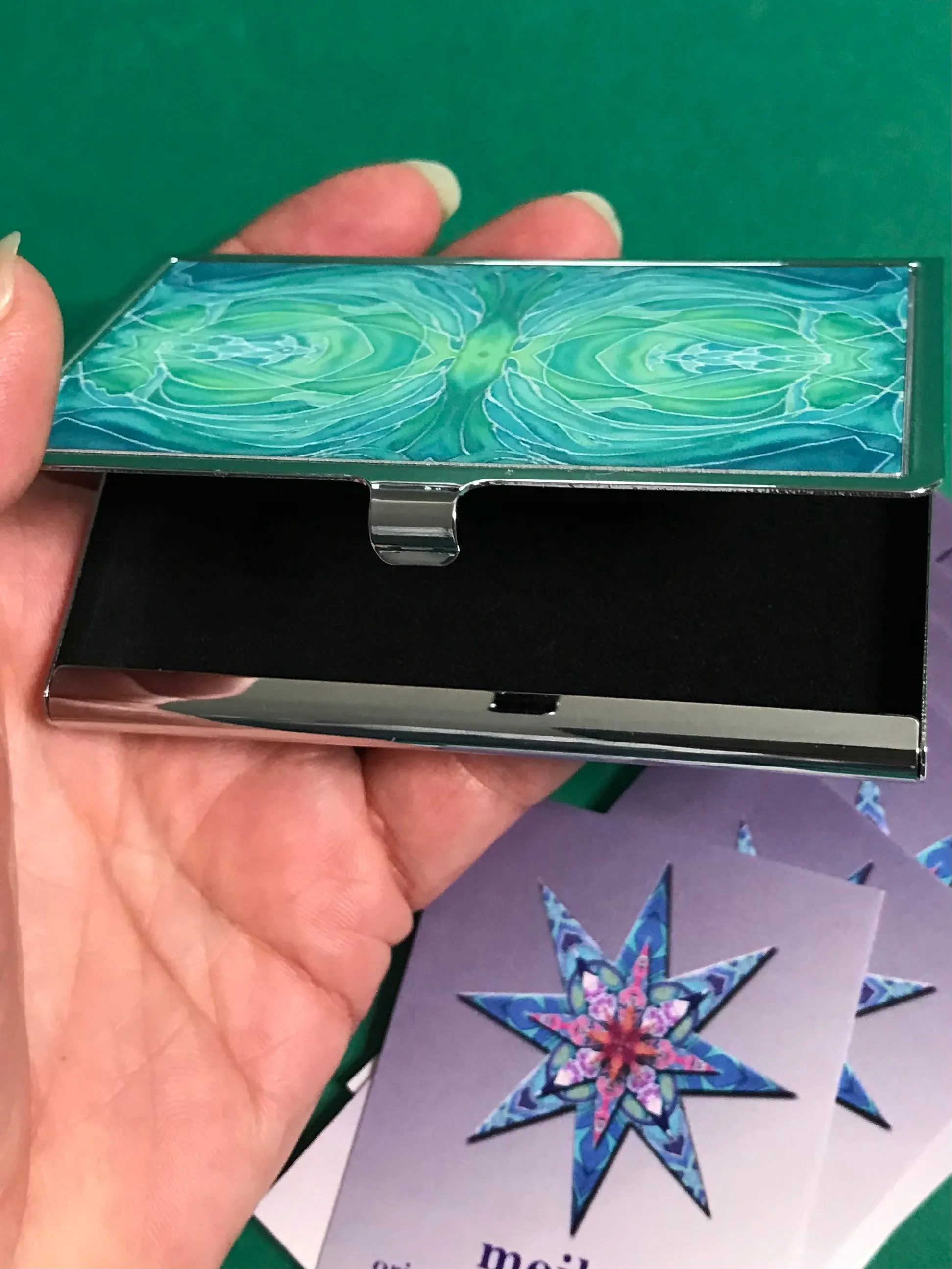 Emerald Green Dolphins business card holder for Sealife lovers.