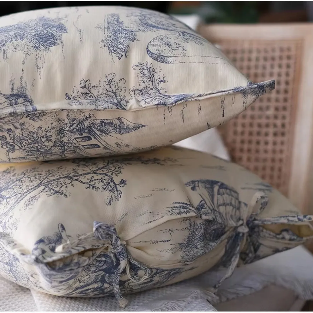 French Jacquard Woven Toile De Jouy Pillow Cover