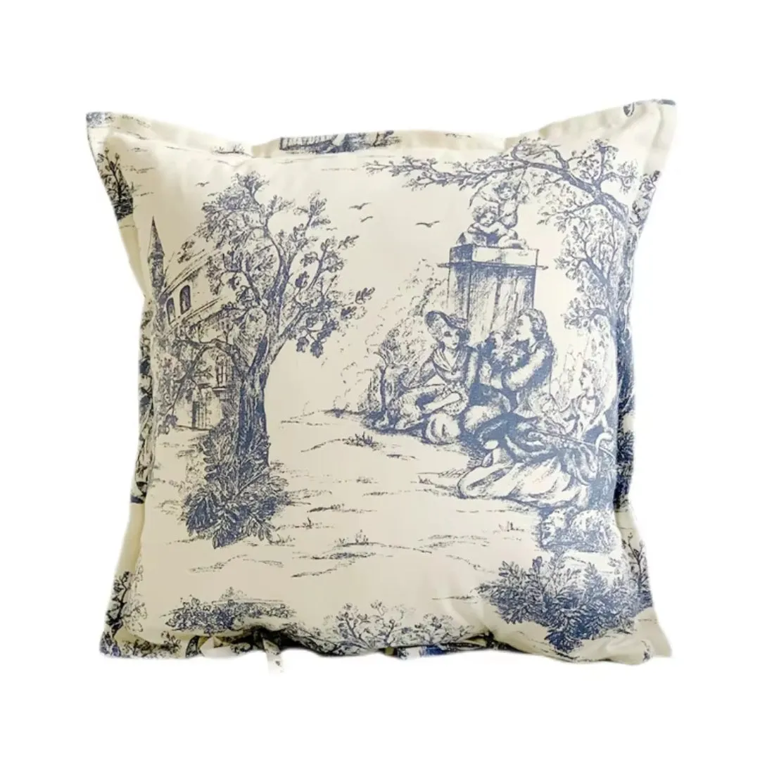 French Jacquard Woven Toile De Jouy Pillow Cover