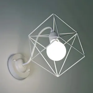 Geometric Cage Shade Wall Light for a Modern Loft Vibe - Metal Wall Mount Lamp in White