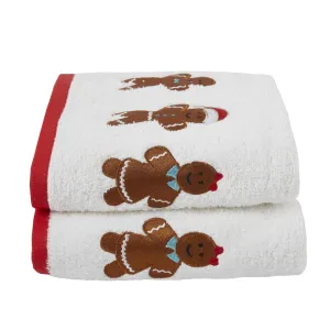 Gingerbread Hand Towel (2 pack) by Fusion Christmas in White 50 x 90cm