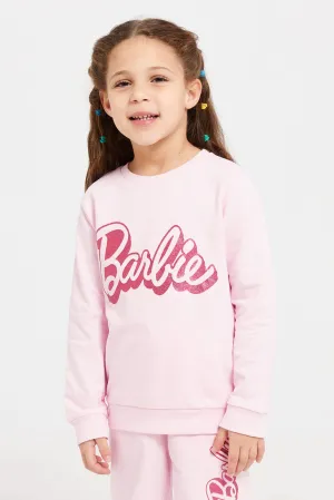 Girls Pink Barbie Printed Sweatshirt