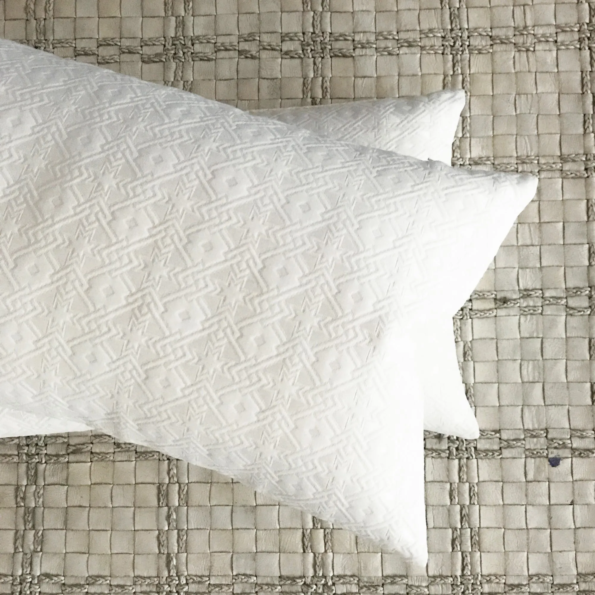 Ivory Embossed Geometric Lumbar Pillow Cover 15x26