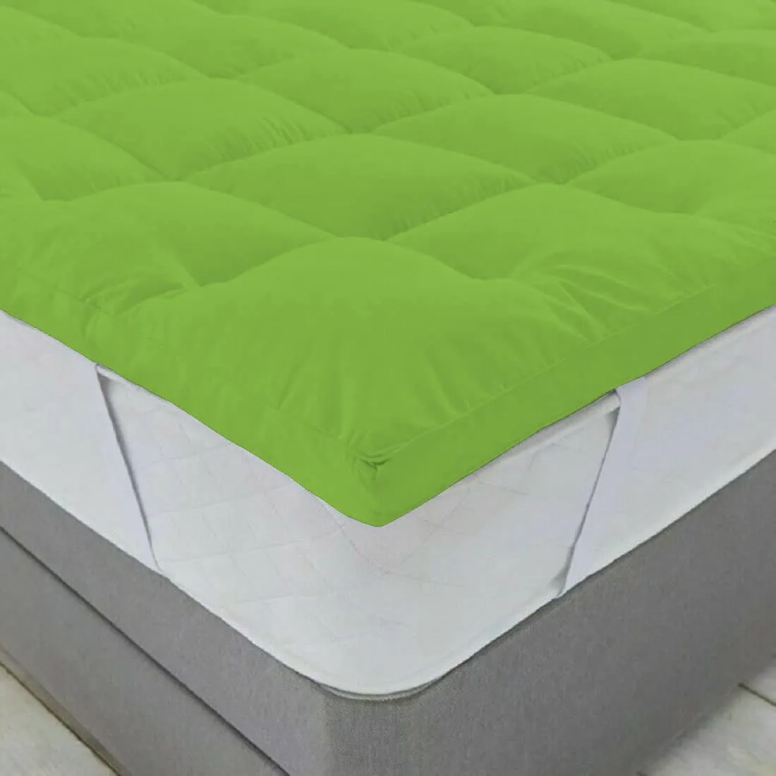 Jaipur Linen 800GSM Hollow Fibre Mattress Padding/Topper Mint Green for King Size Bed-72 Inch X 75 Inch