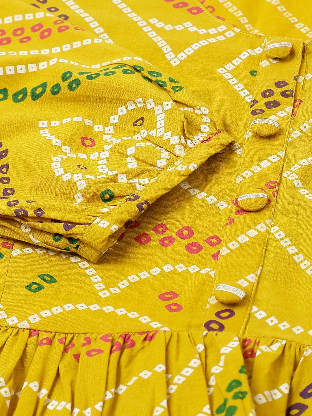 Jashvi Mustard Bandhani Printed Cotton Peplum Top