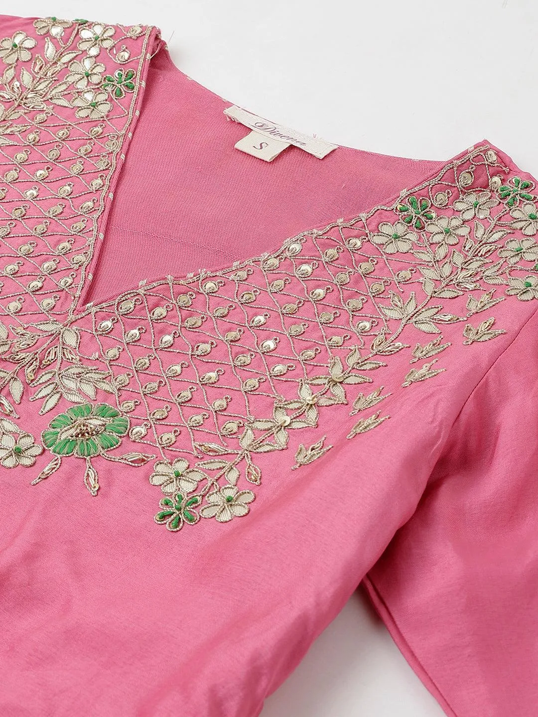 Jashvi Pink and Green Russian Silk Flared Lehenga Choli Set with Organza Dupatta